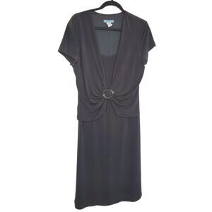 Espresso Black Midi Buckle Accent Short Sleeve Dress Size 16